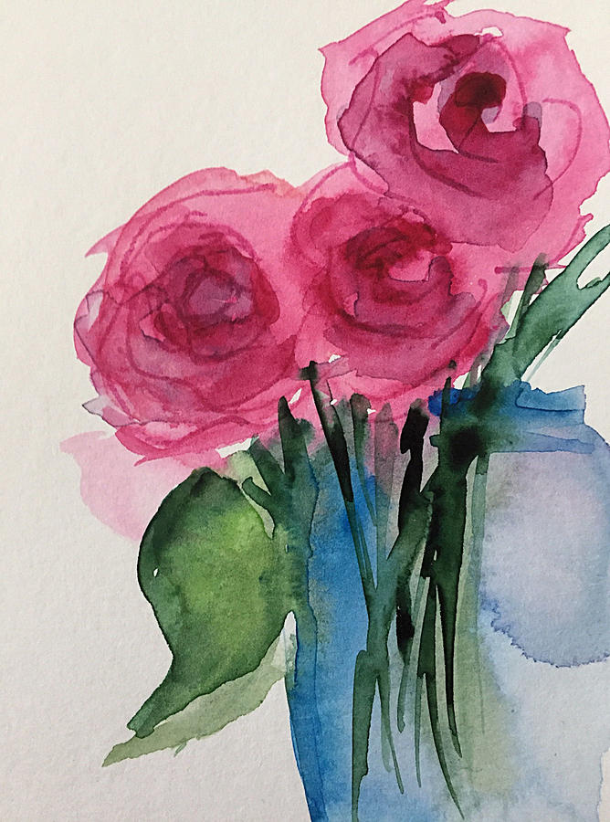 Watercolour Pink Roses In A Vase Painting by Britta Zehm