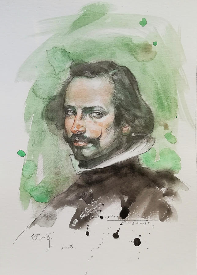Watercolour portrait of artist Painting by Hongtao Huang