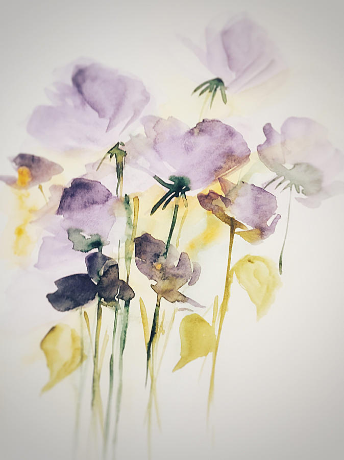 Watercolor purple flowers on the meadow Painting by Britta Zehm