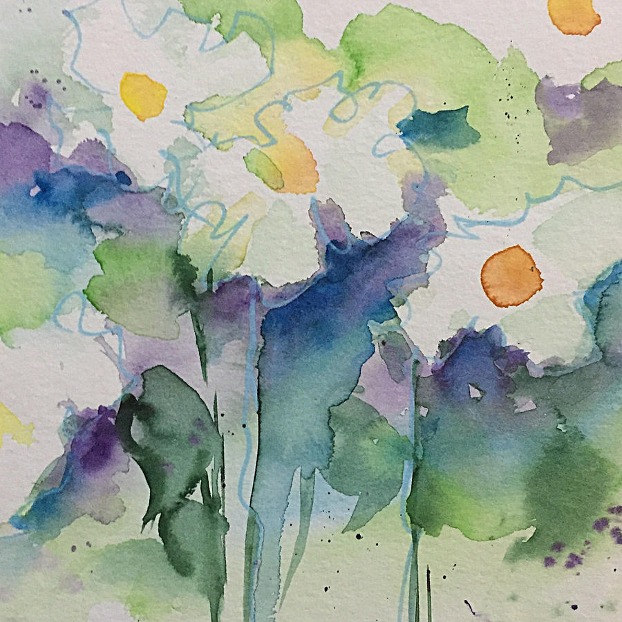Watercolour white flowers on the meadow Painting by Britta Zehm