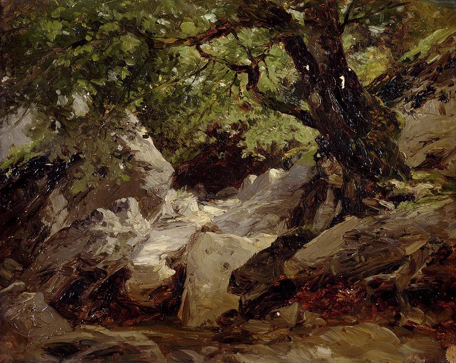 19th Century Painting - Watercourse -Alsasua-, ca. 1875, Spanish School, Paper, 31 cm x 40 cm, P06537. by Carlos de Haes -1829-1898-