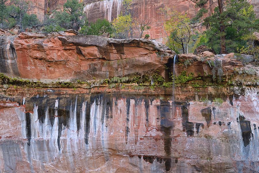 Waterfall & Cliffs, Zion Np, Utah Digital Art by Heeb Photos