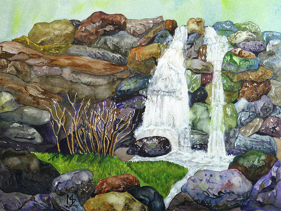Waterfall amid Rocks Painting by Margaret Zabor