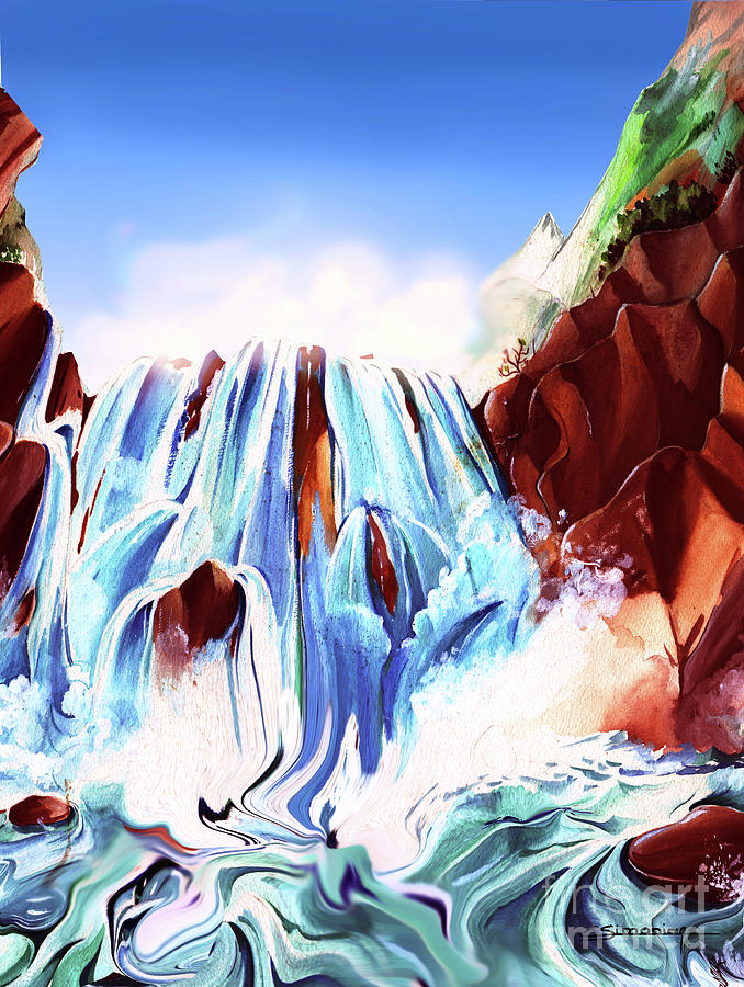 Waterfall in mountain Painting by Christian Simonian