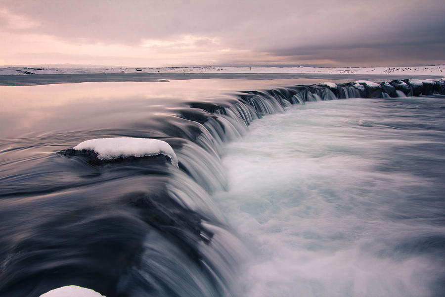 Waterfall In Winter During Sunset Photograph by Ingólfur Bjargmundsson