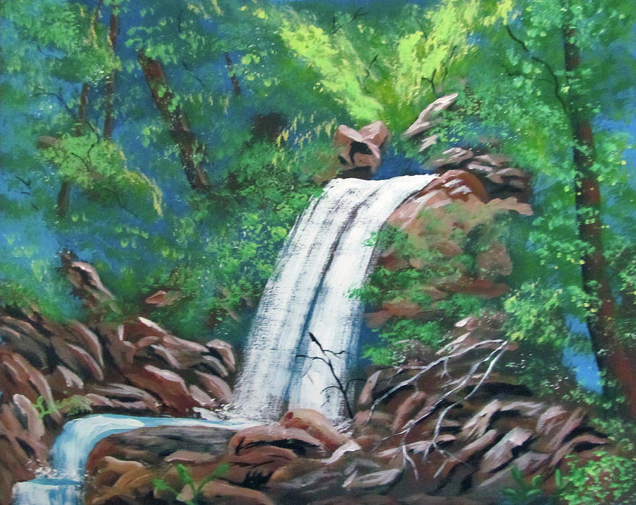 Waterfall Landscape Painting by Luis F Rodriguez