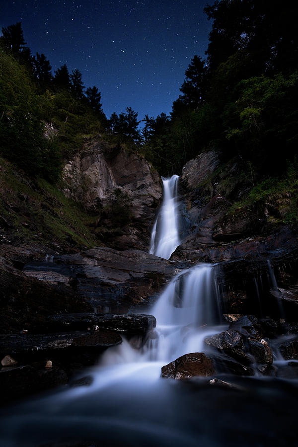 Waterfall Lit By Full Moon And Stars Photograph by © Francois Marclay
