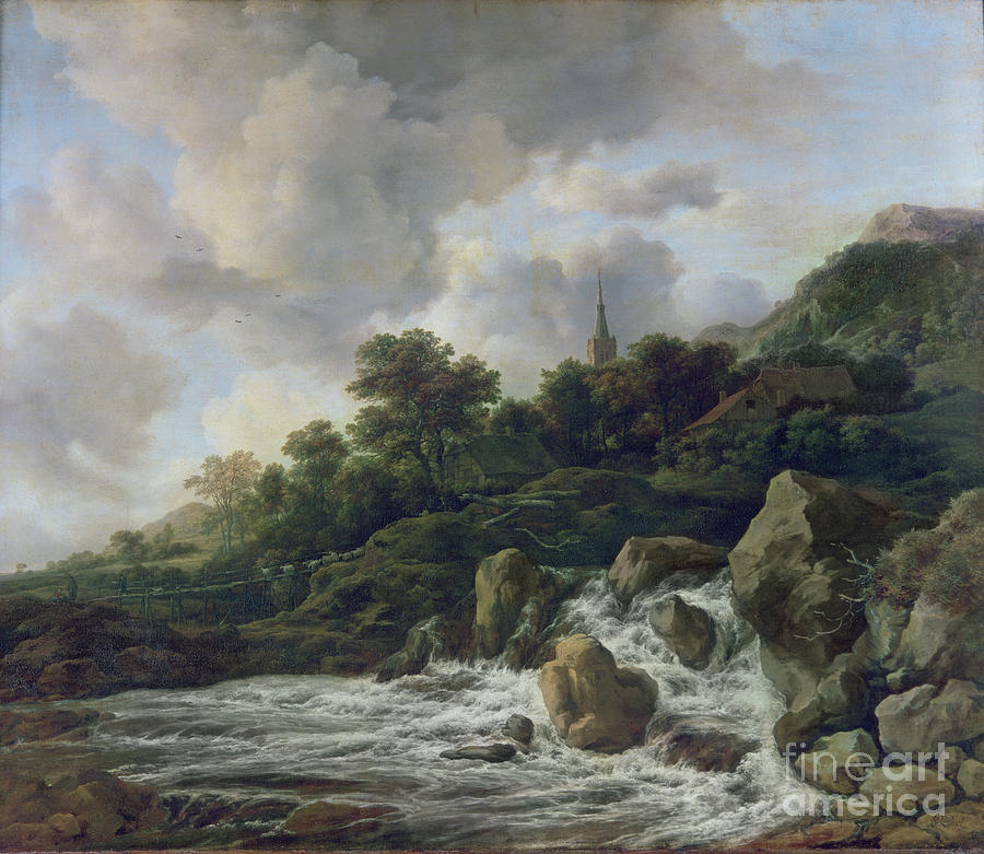 Waterfall Near A Village By Ruisdael Painting by Jacob Isaaksz Ruisdael