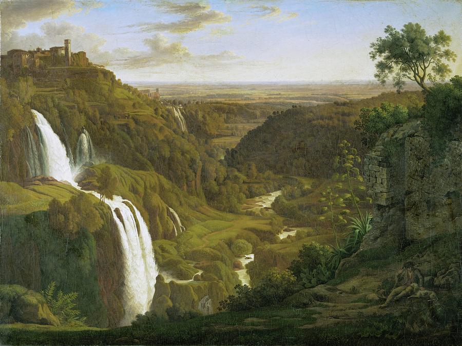 Waterfall near Tivoli, Italy. Painting by Johann Martin von Rohden