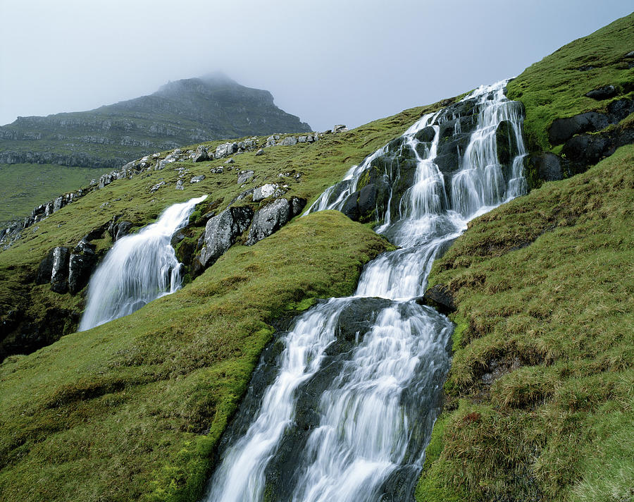Waterfall On Mountain, Eysturoy, Faroe Photograph by Roine Magnusson