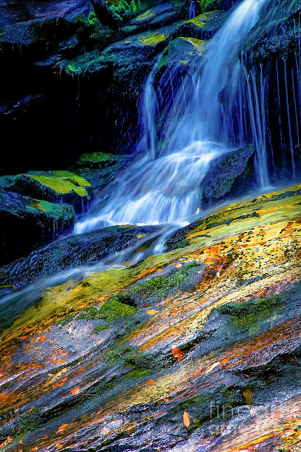 Waterfall onto Colorful Rocks Photograph by Marina McLain