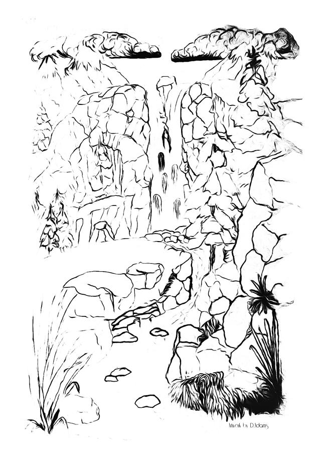 Waterfall PAINT MY SKETCH Drawing by Delynn Addams