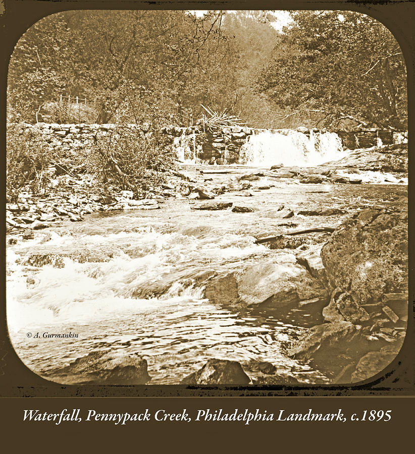 Waterfall, Pennypack Creek, Philadelphia Lanadmark, c.1895 Photograph by A Macarthur Gurmankin