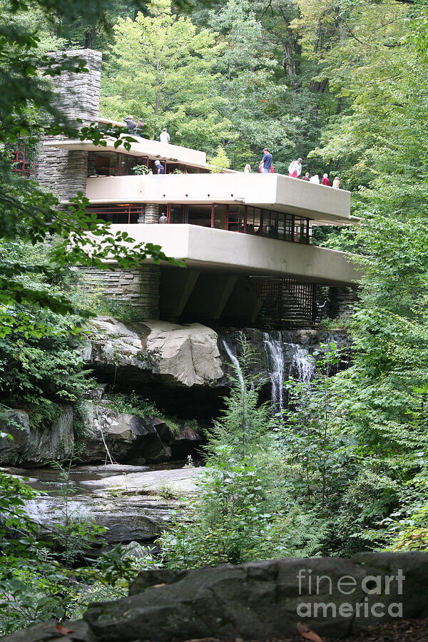 Waterfall under Iconic Home Mill Run Frank Lloyd Wright Photograph by Chuck Kuhn