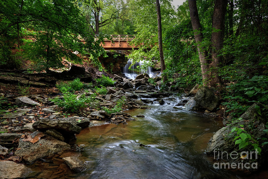 Bridge Photograph - Waterfall with Wooden Bridge by Joe Sparks Bridge Photograph - Waterfall with Wooden Bridge by Joe Sparks