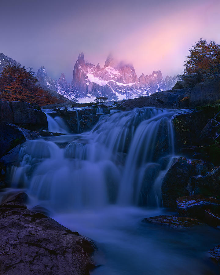 Mountain Photograph - Waterfalls In Sunrising by Leah Xu
