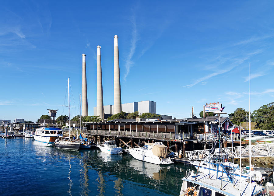 Waterfront Dining -- Restaurant, Boats, and Power Plant in Morro Bay, California Photograph by Darin Volpe