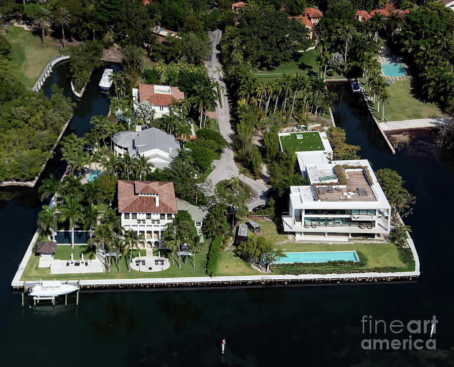 Waterfront Real Estate Munroe Dr in Coconut Grove Miami Aerial Photograph by David Oppenheimer