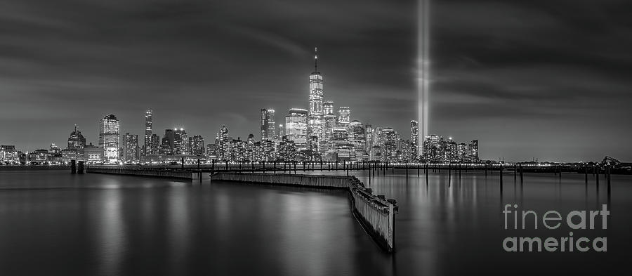 Waterfront Walkway Tribute In Light BW Photograph by Michael Ver Sprill