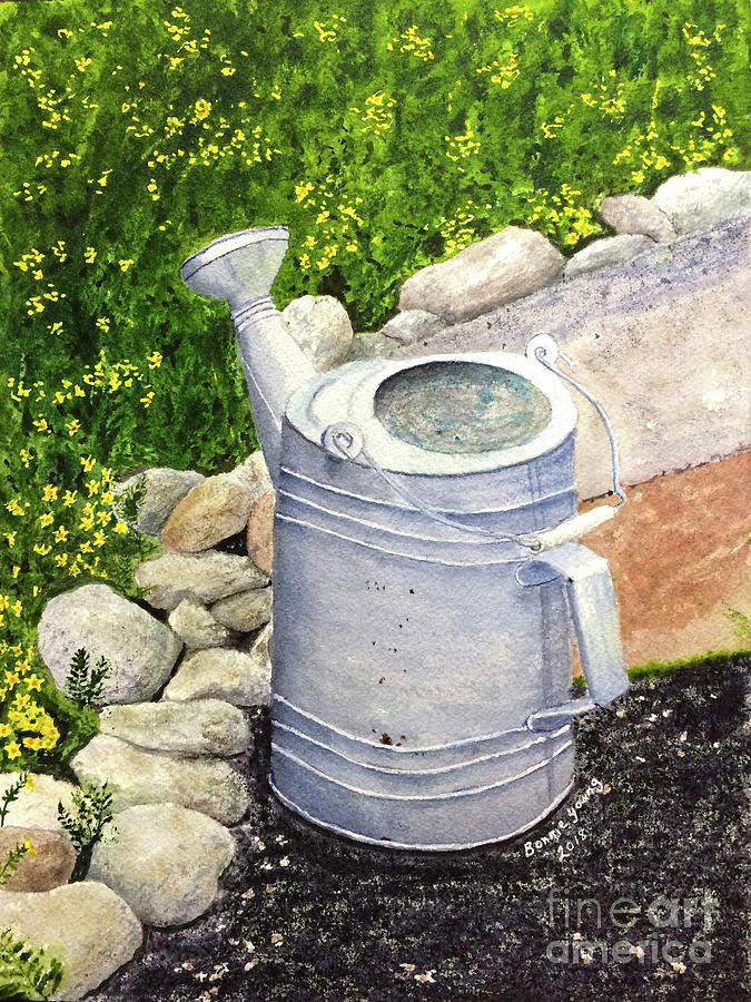 Flower Painting - Watering Can by Bonnie Young