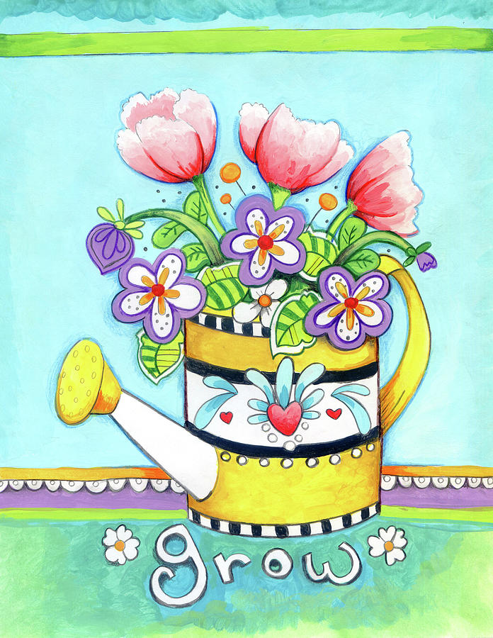 Flower Mixed Media - Watering Can by Valarie Wade