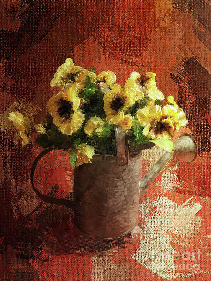 Watering Can With Pansies Digital Art by Lois Bryan