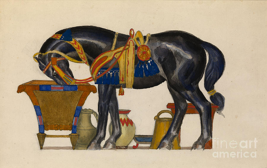 Watering Horse. Artist Bakst, Léon Drawing by Heritage Images