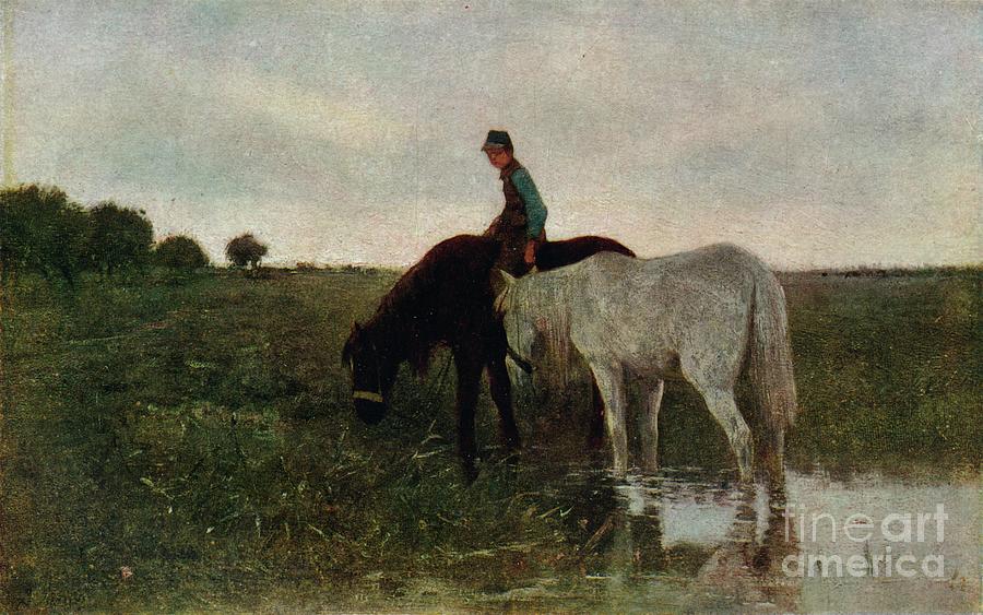 Watering Horses, 1871, 1913. Artist Drawing by Print Collector