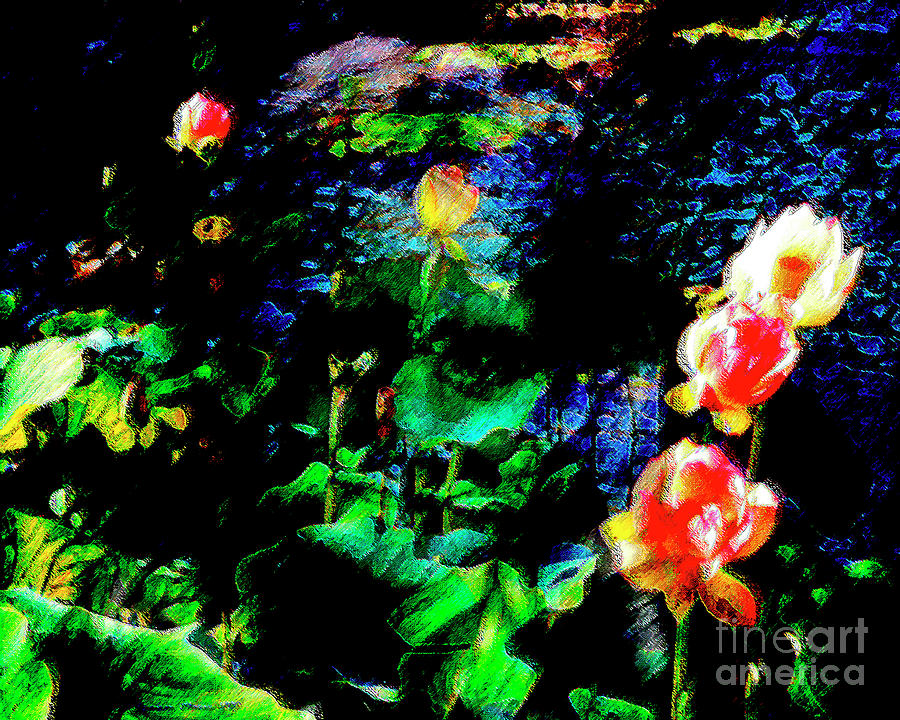 Waterlilies by Moonlight Digital Art by Bonnie Marie