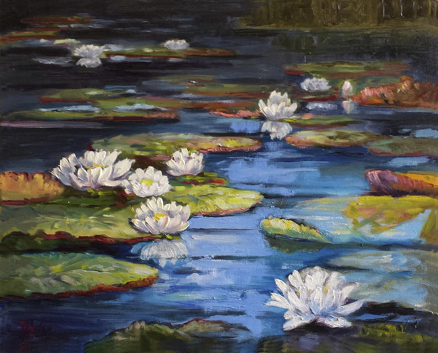 Waterlilies Painting - Waterlilies pond 1 by Irek Szelag