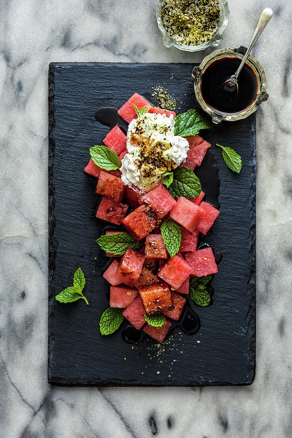Watermelon And Labne Salad With Sumac And Mint Photograph by The Food Union