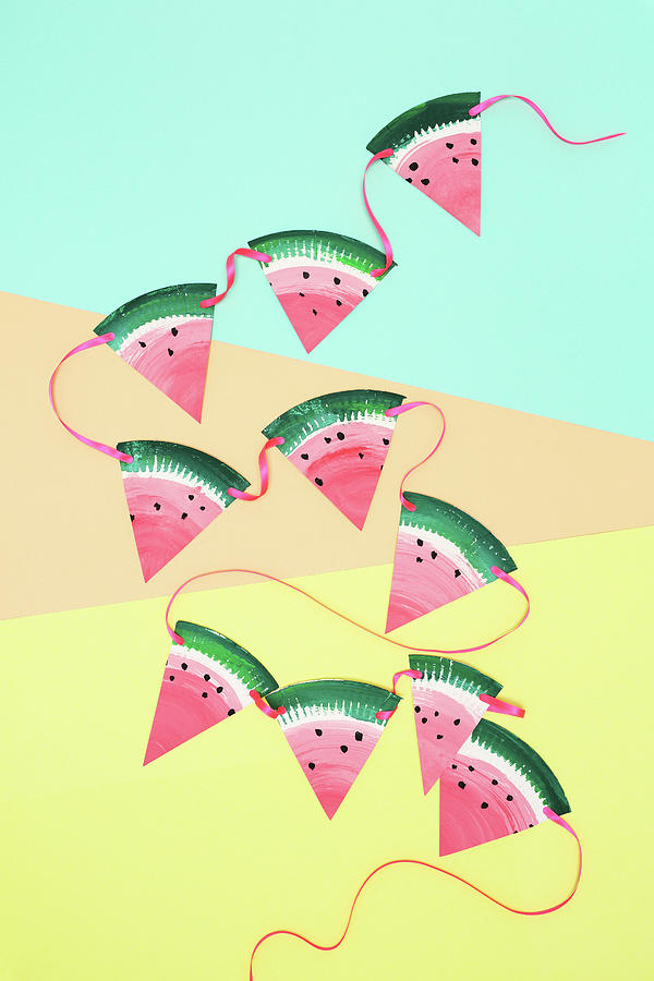 Watermelon Bunting Handmade From Paper Plates Photograph by Thordis Rggeberg