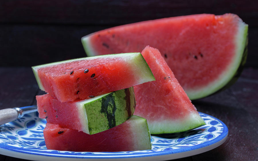 Watermelon Pieces On A Plate Photograph by Nils Melzer
