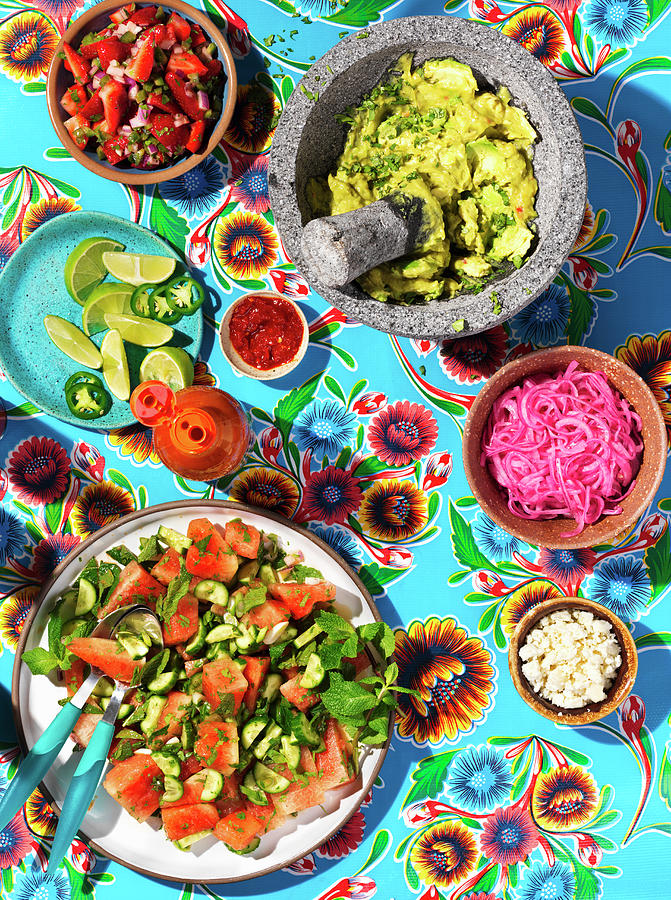 Watermelon Salad And Guacamole mexico Photograph by Jim Norton