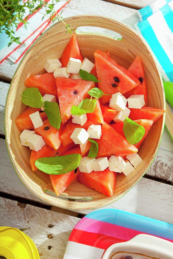 Watermelon Salad With Feta And Mint For A Summer Picnic Photograph by Studio Lipov