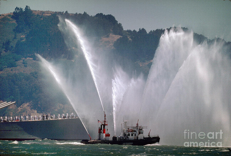 Waterspray Welcome for the USS Missouri BB-63 Photograph by Wernher Krutein
