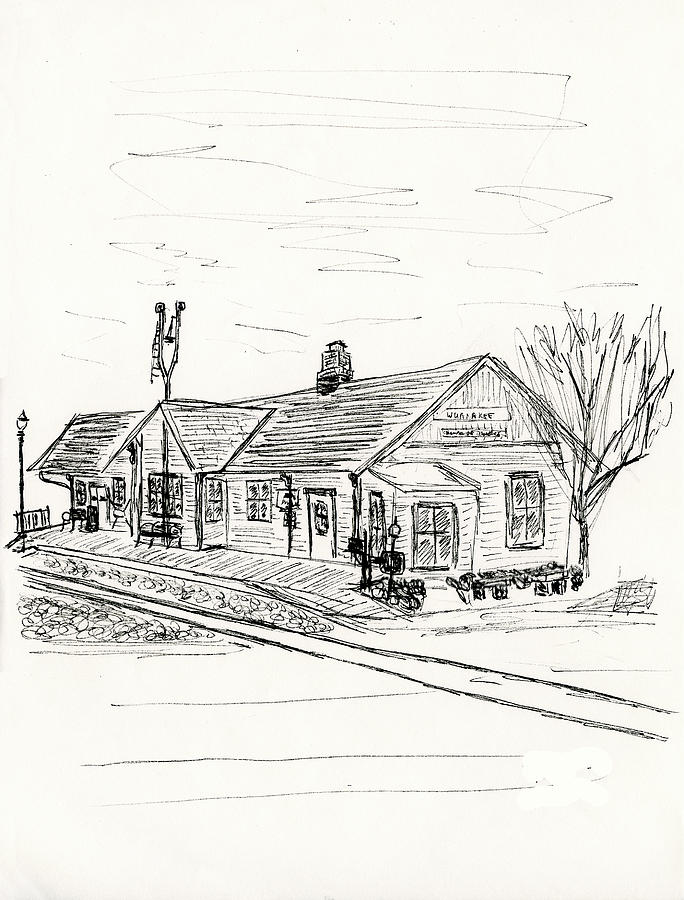Waunakee Railroad Depot Drawing by Ben Bohnsack