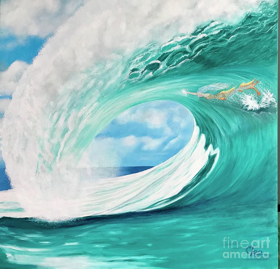 Mermaid Painting - Wave Runner by Cindy Lee Longhini