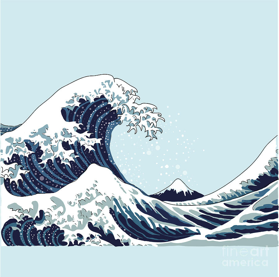 Wave Vector Illustration Japanese Digital Art by Aleksandrav