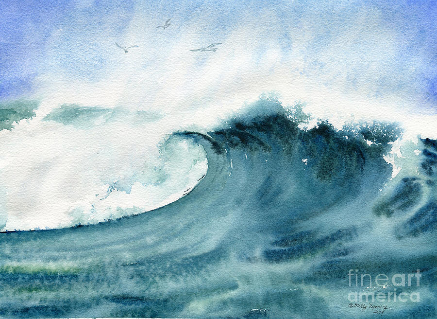 Wave Watercolor Study Painting by Melly Terpening