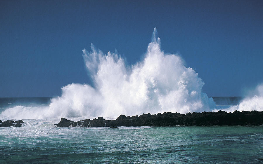 Waves Crashing On Rocks, Sending Up Photograph by Digital Vision.