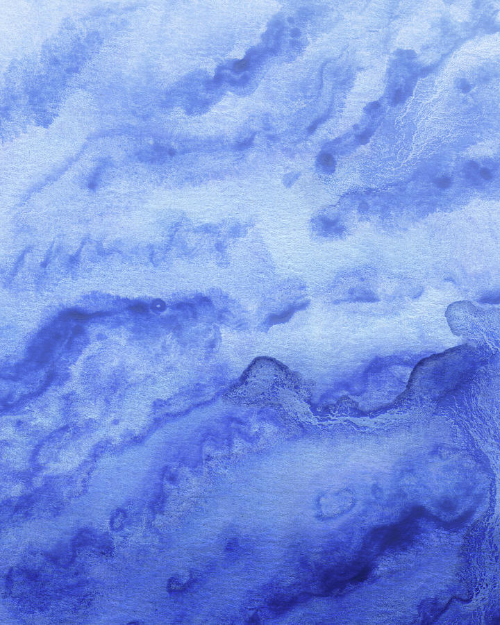 Waves Of Sky Blue And Ultramarine Watercolor Abstract Painting