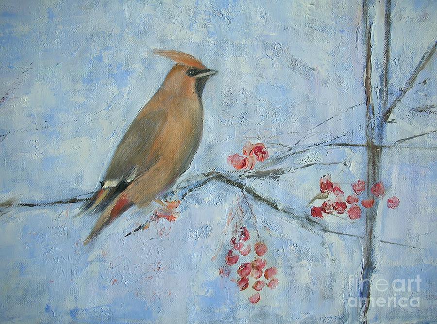Waxwing Detail Painting by Ruth Addinall