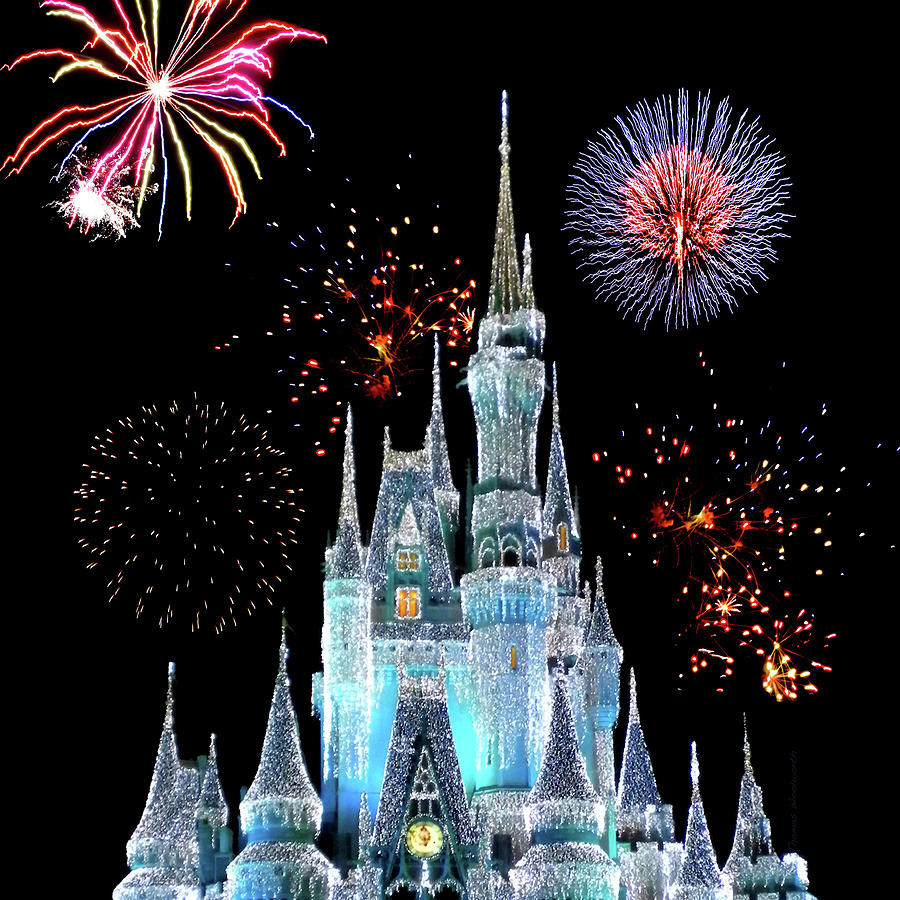 Castle Photograph - WDW Magic Kingdom Castle With Fireworks SQ Format by Thomas Woolworth