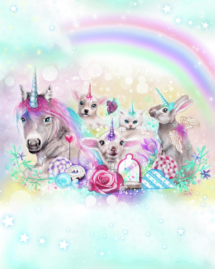 We All Just Want To Be Unicorns - With Rainbow Background Mixed Media by  Sheena Pike Art And Illustration - Fine Art America