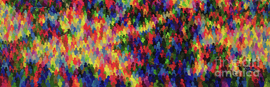 Crowds Painting - We, America by Bayo Iribhogbe Crowds Painting - We, America by Bayo Iribhogbe