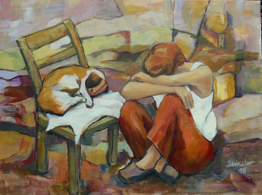 Dog Painting - We both, a break by Johannes Strieder