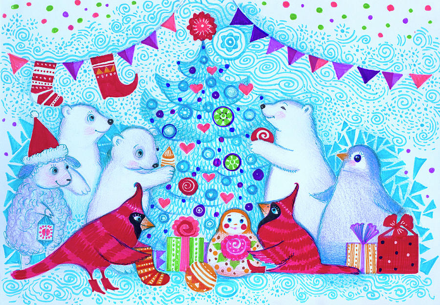 Winter Painting - We Decorate The Christmas Tree by Oxana Zaika