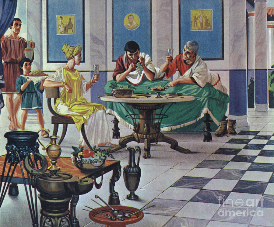 Wealthy Roman family, enjoying a meal Painting by Angus McBride