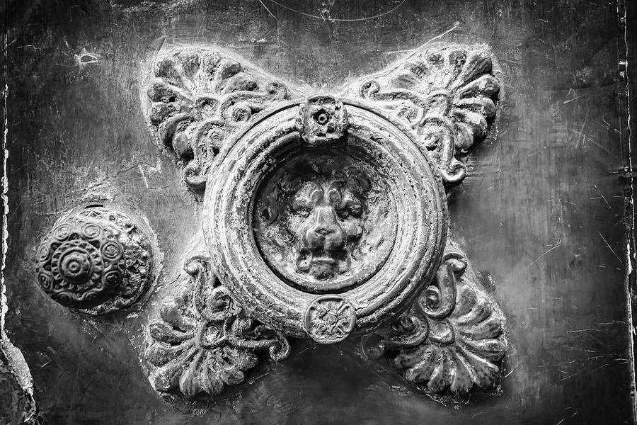Weathered Door Knocker Toulouse France Black And White Photograph